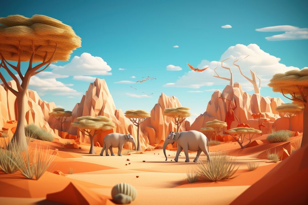 Landscape elephant outdoors cartoon. AI generated Image by rawpixel.