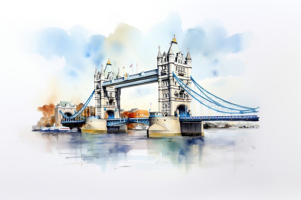 Bridge architecture landmark watercolor paint. AI generated Image by rawpixel.