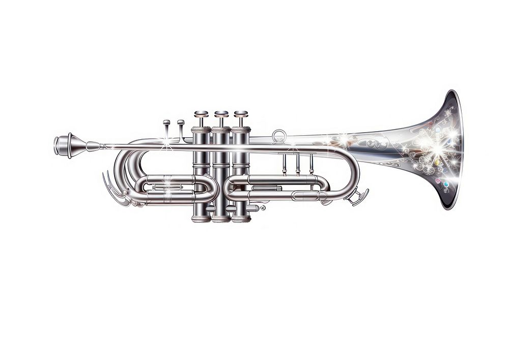 Trumpet silver horn white background. 