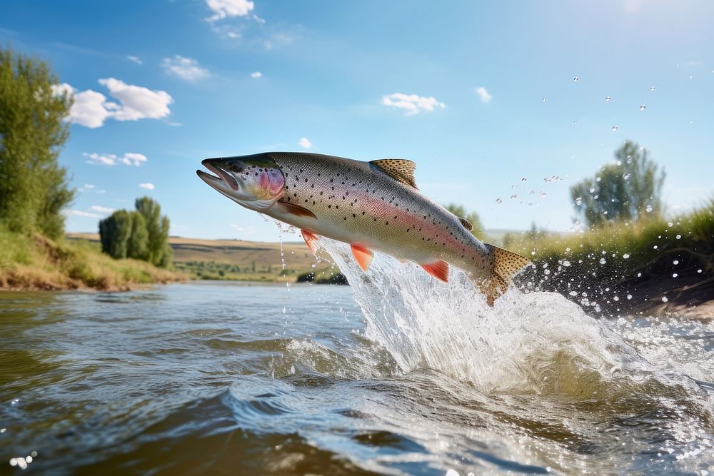 Trout fish outdoors animal. AI generated Image by rawpixel.