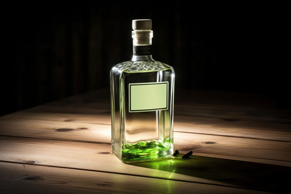 Bottle absinthe perfume table. AI generated Image by rawpixel.
