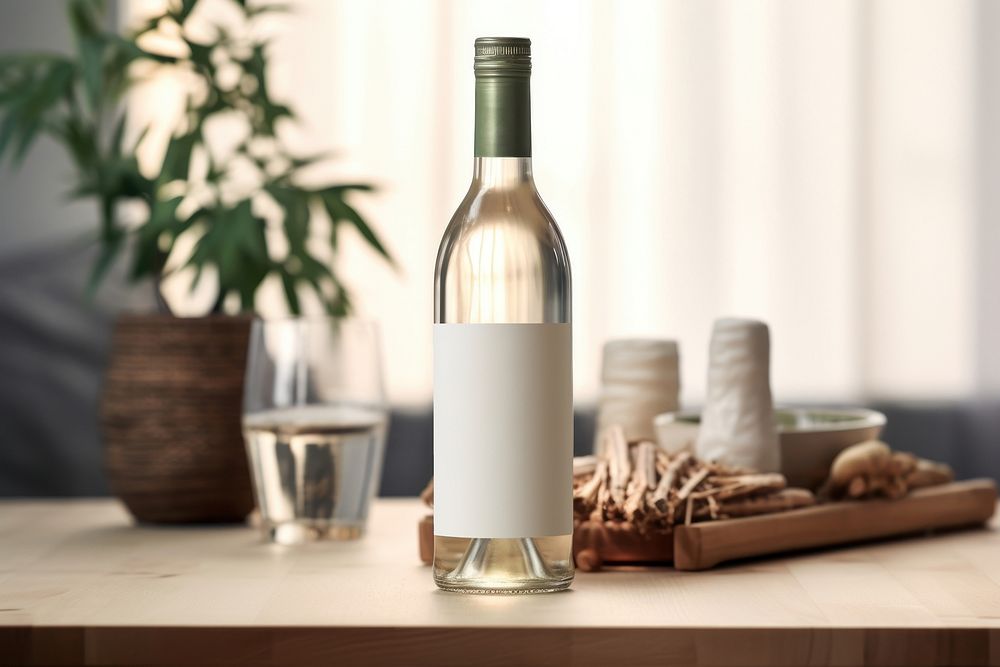 Bottle table label drink. AI generated Image by rawpixel.