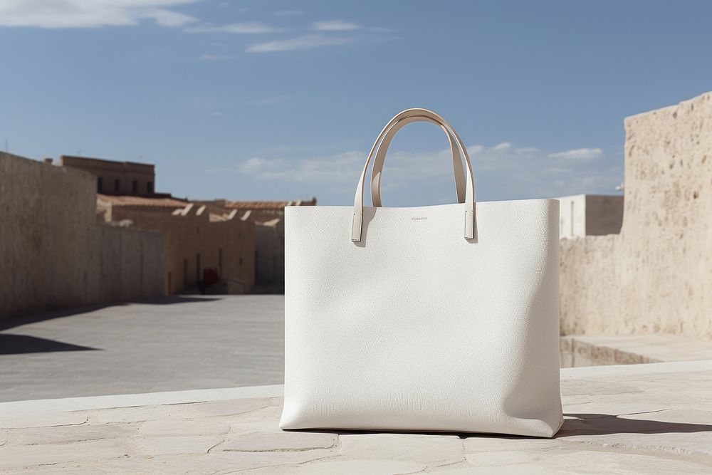 Bag outdoors handbag white. AI generated Image by rawpixel.