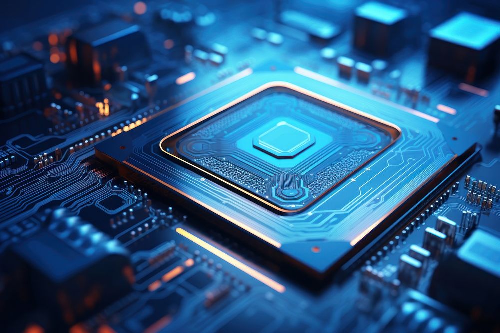 Technology blue motherboard electronics. AI generated Image by rawpixel.