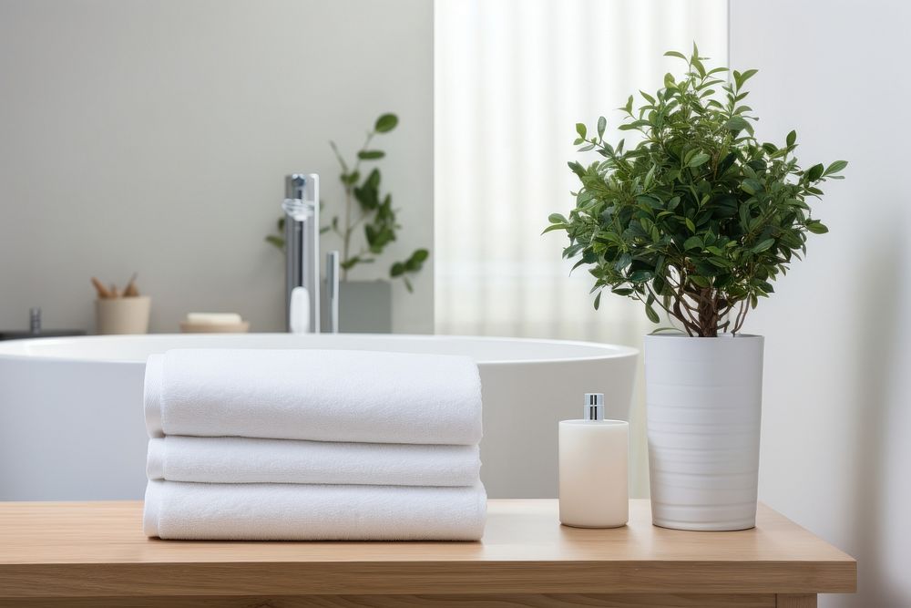 Towel bathroom plant white. AI generated Image by rawpixel.
