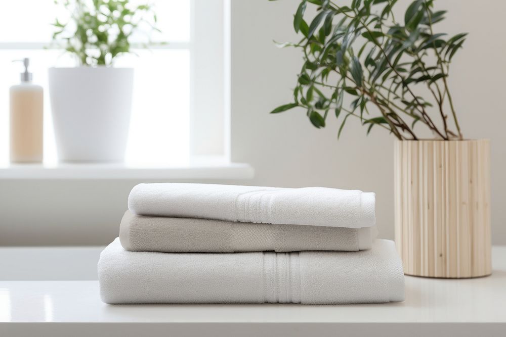 Folded towels, bathroom decor