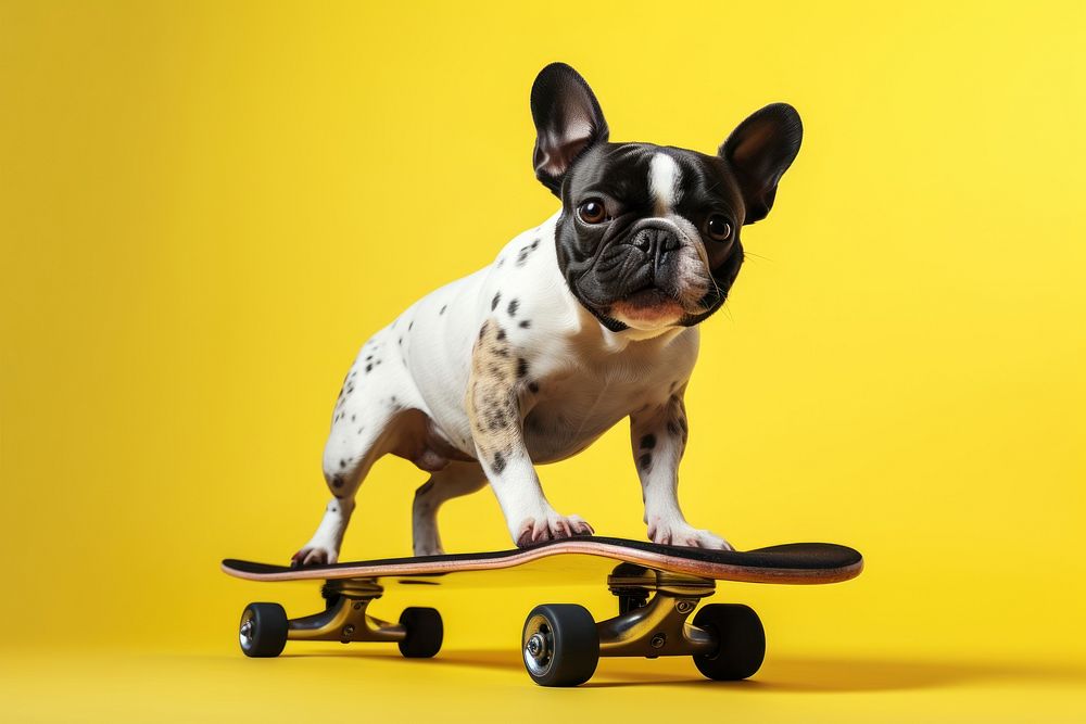 Skateboard bulldog animal mammal. AI generated Image by rawpixel.