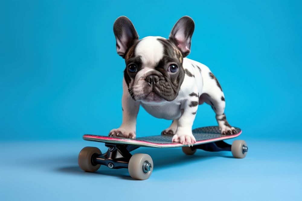 Skateboard bulldog animal mammal. AI generated Image by rawpixel.