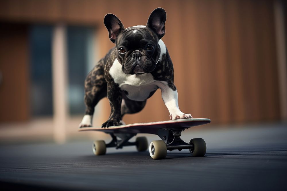 Skateboard bulldog animal mammal. AI generated Image by rawpixel.