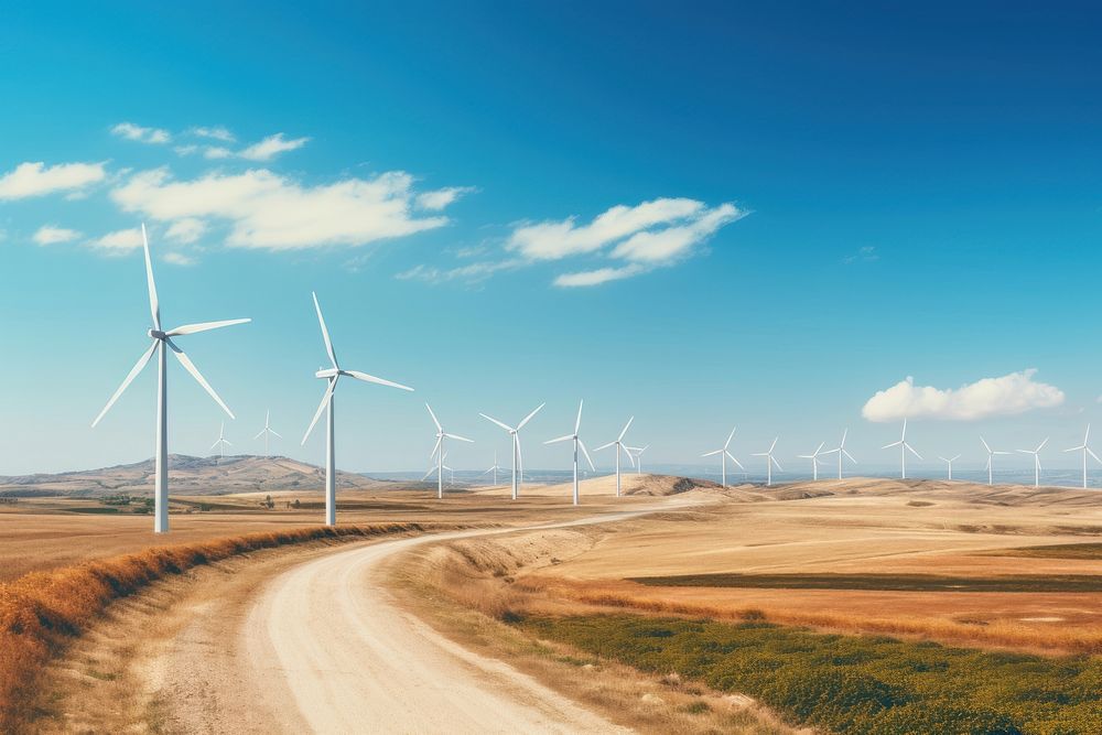 Landscape outdoors windmill turbine. AI generated Image by rawpixel.
