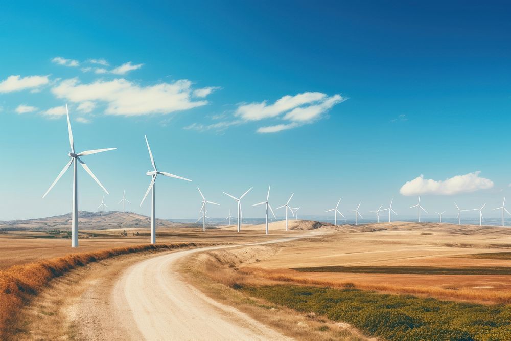 Landscape outdoors windmill turbine. 