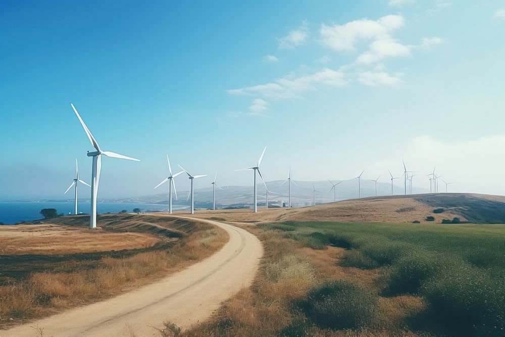 Landscape outdoors windmill turbine. AI generated Image by rawpixel.