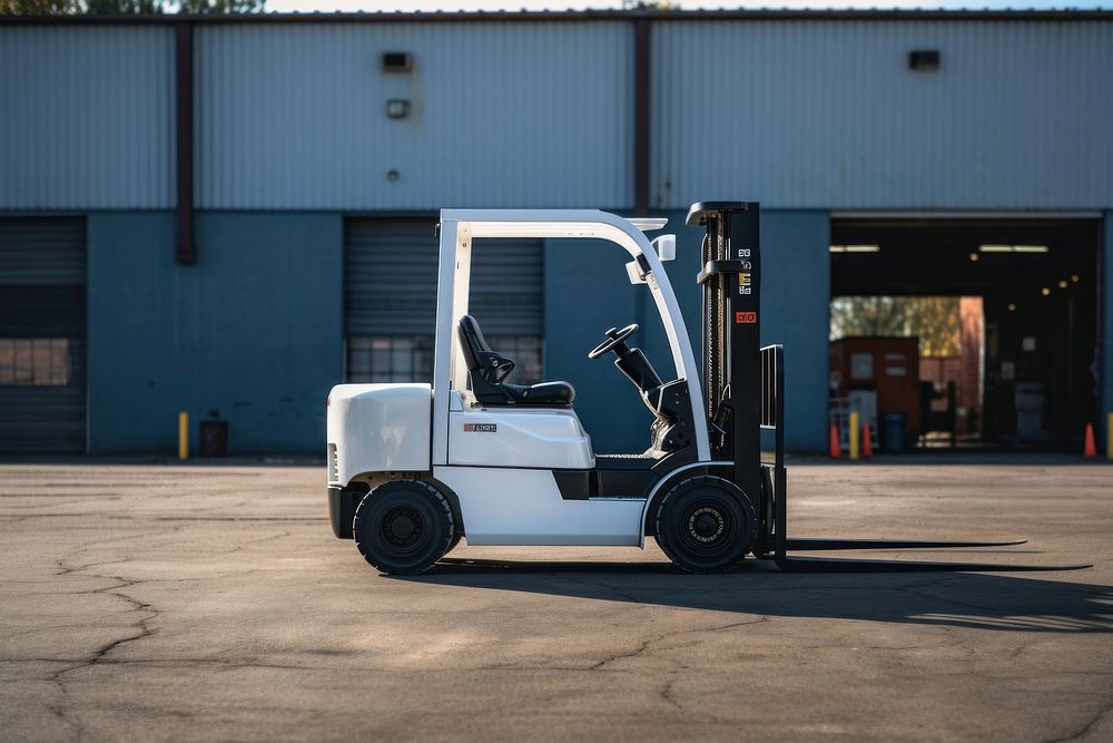 Forklift vehicle asphalt road. AI generated Image by rawpixel.