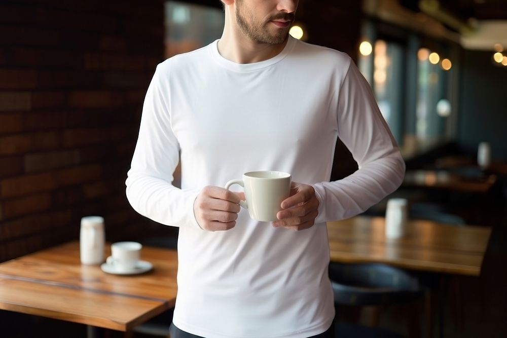 T-shirt sleeve coffee drink. 