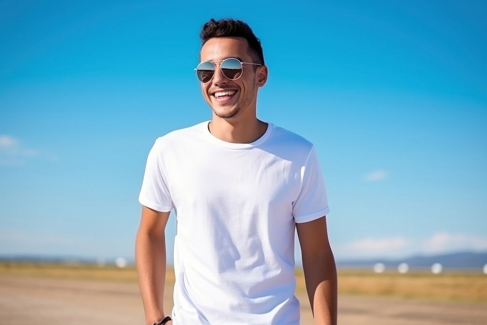 Outdoors glasses t-shirt smile. AI generated Image by rawpixel.