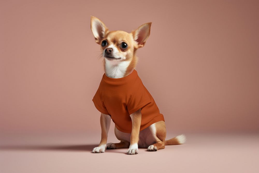 Dog wearing orange t-shirt, pet fashion