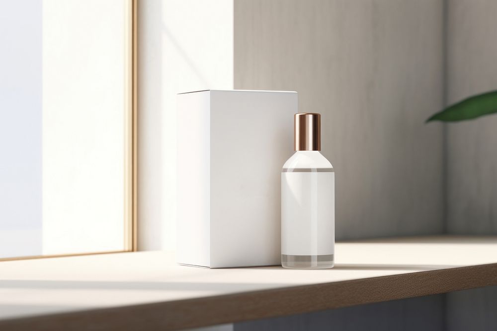 Cosmetics perfume bottle windowsill. AI generated Image by rawpixel.