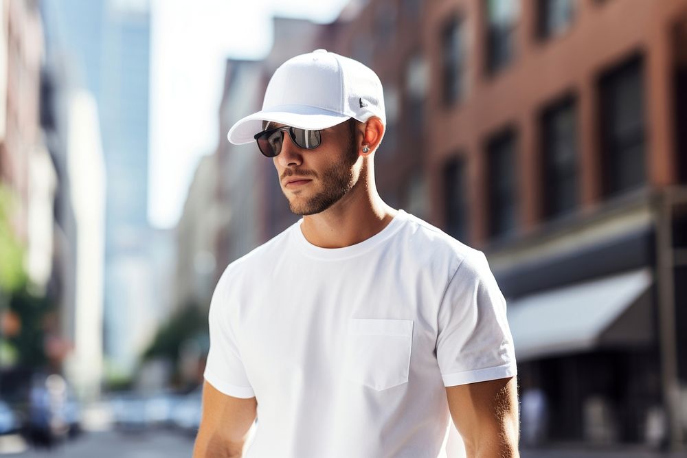 Sunglasses t-shirt adult white. AI generated Image by rawpixel.