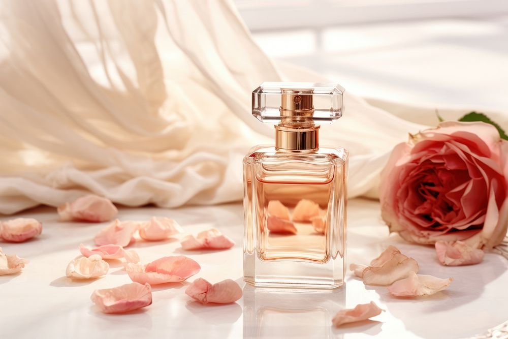 Perfume bottle petal cosmetics. AI generated Image by rawpixel.