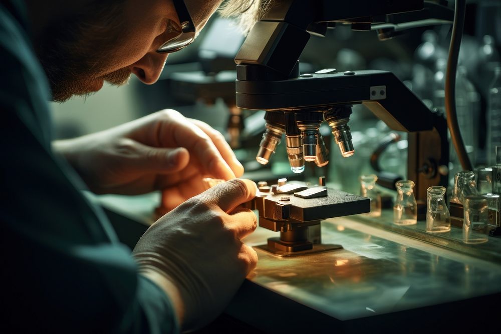 Scientist adult hand concentration. 