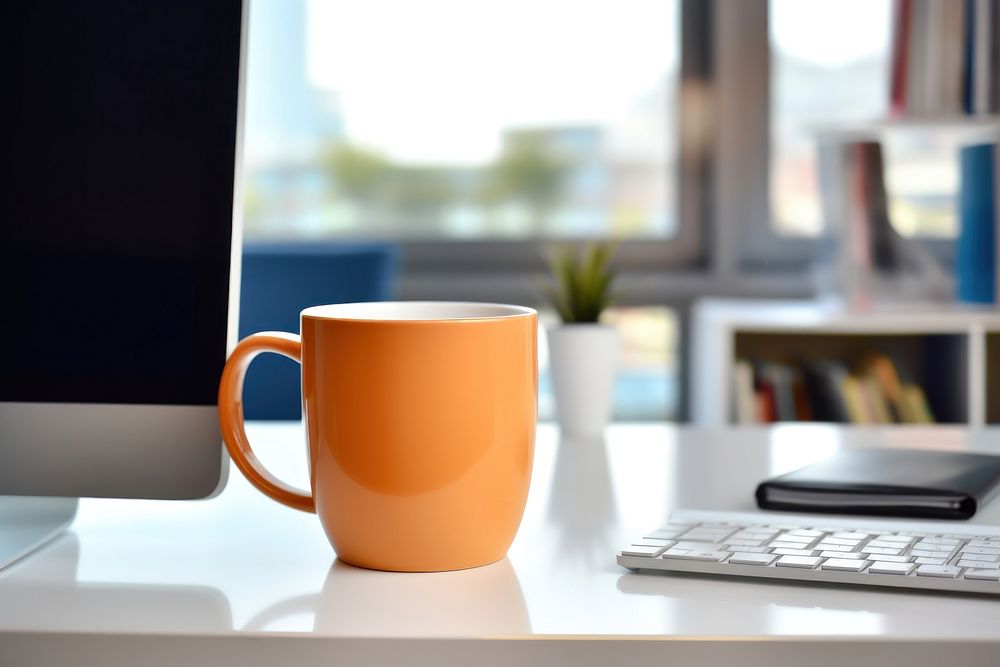 Desk mug furniture computer. 