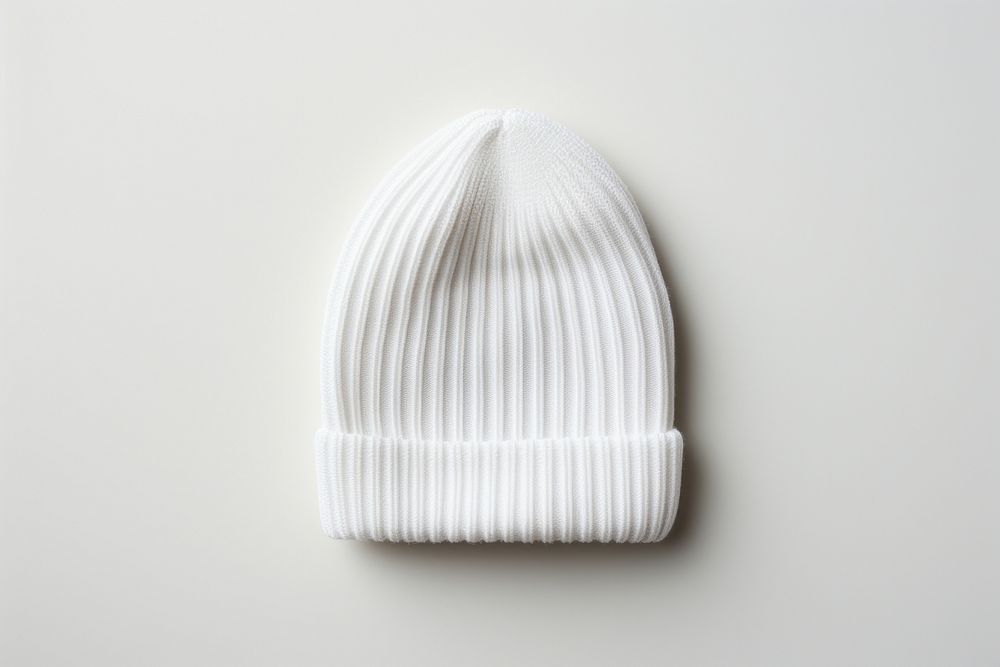 Beanie white hat headgear. 