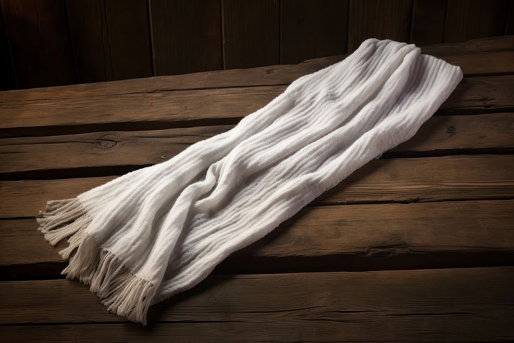 Table white scarf wood. AI generated Image by rawpixel.