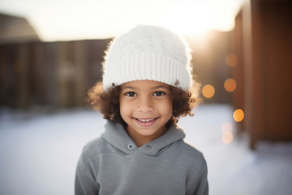 Portrait beanie child smile. AI generated Image by rawpixel.