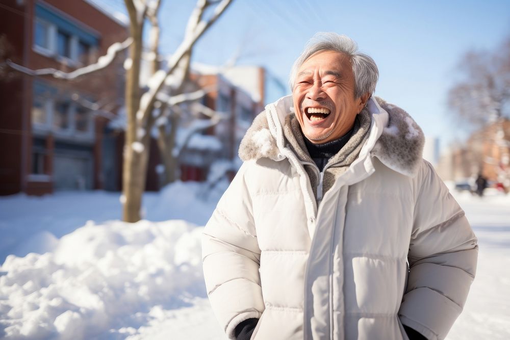 Laughing outdoors winter adult. AI generated Image by rawpixel.