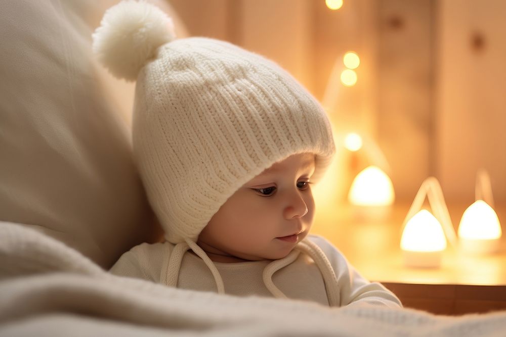 Child white baby hat. AI generated Image by rawpixel.