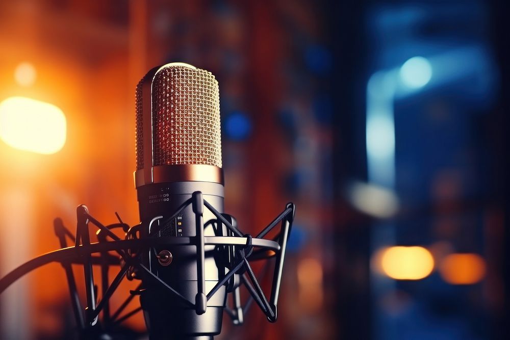 Microphone lighting studio recording studio. AI generated Image by rawpixel.