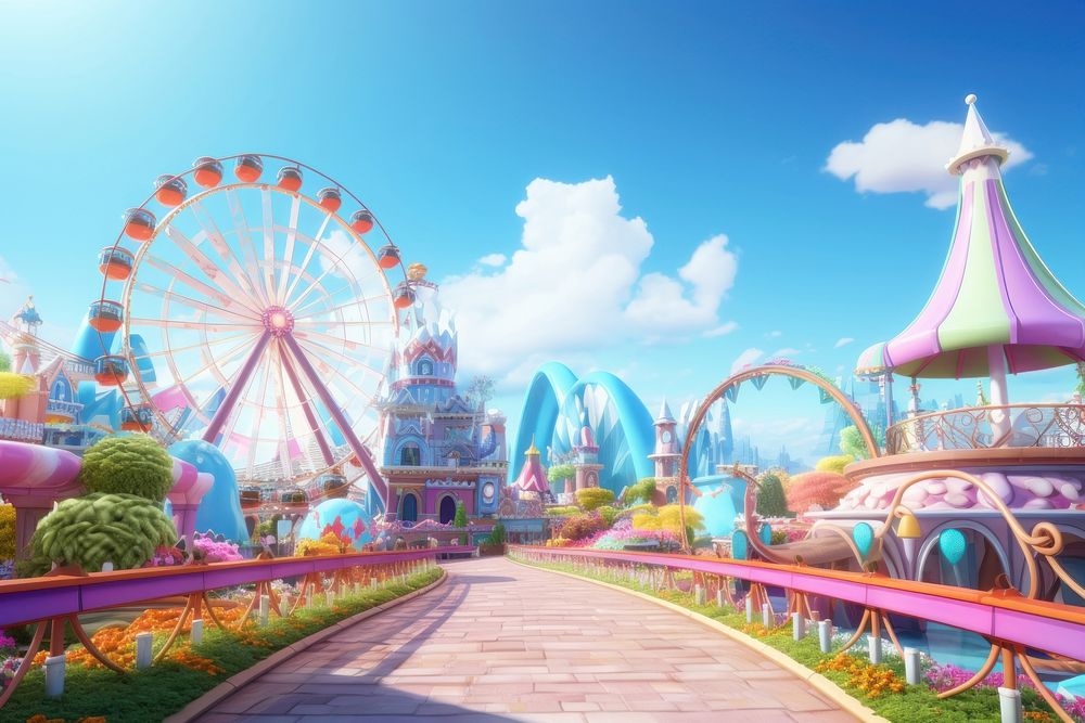 Outdoors cartoon park amusement park. 