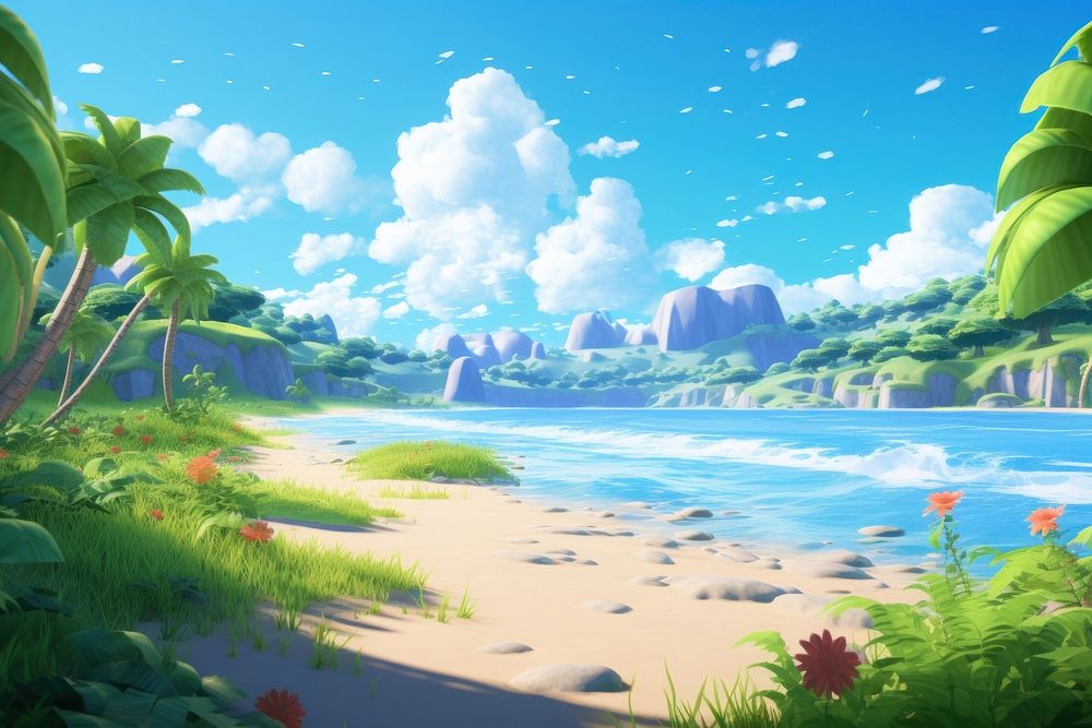 Beach landscape outdoors cartoon. 