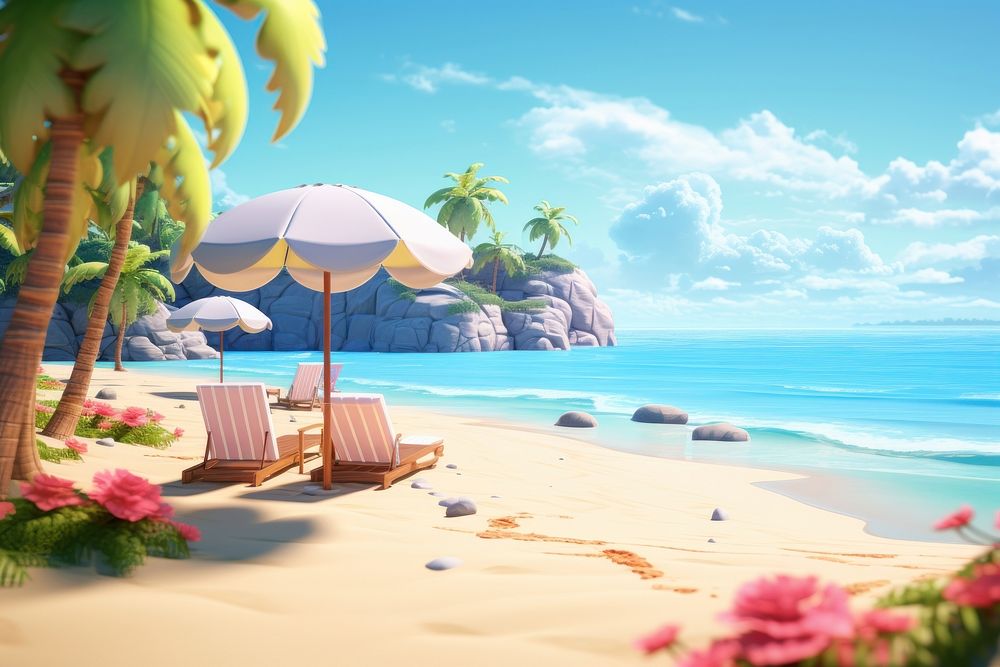 Beach outdoors vacation cartoon. AI generated Image by rawpixel.