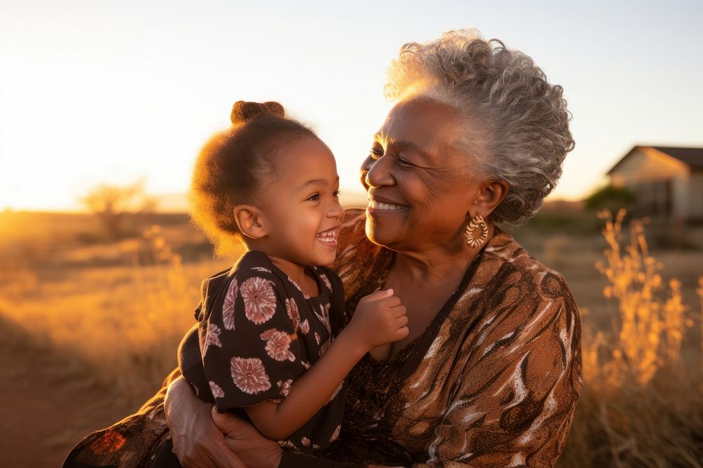 Grandmother grandchild portrait sunset. AI generated Image by rawpixel.