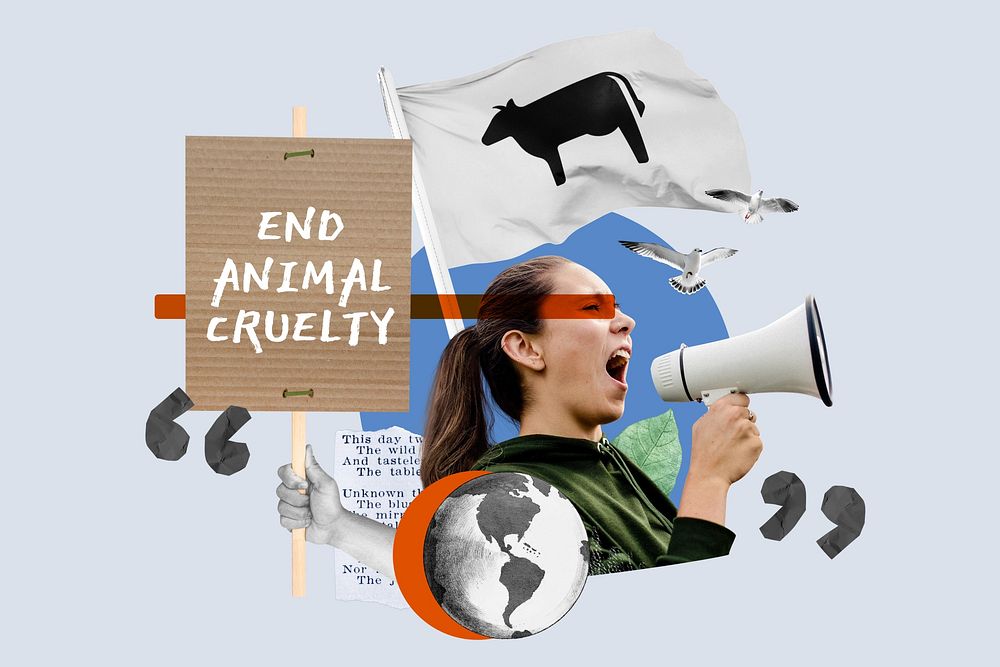 End animal cruelty, woman protesting remix