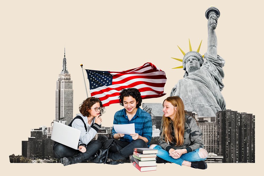 Study in USA, education photo collage psd