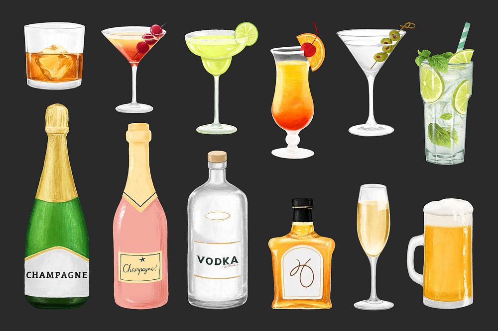 Alcoholic beverage drinks collage element Premium PSD rawpixel