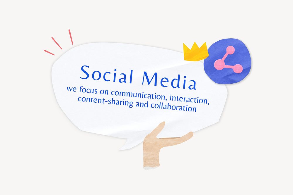Social media, word in paper speech bubble