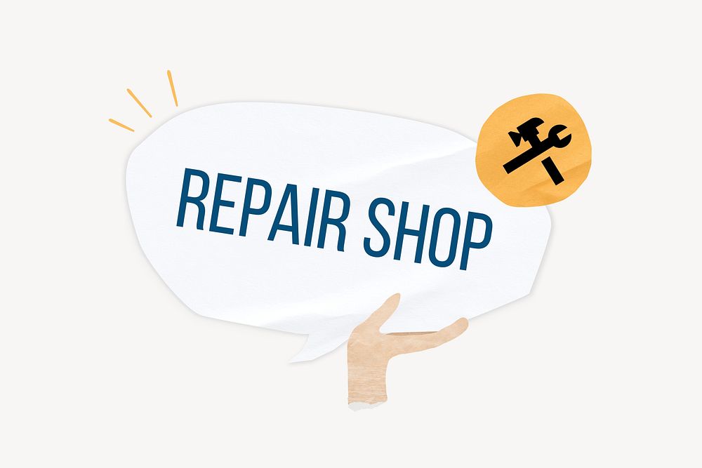 Repair shop word, speech bubble paper craft