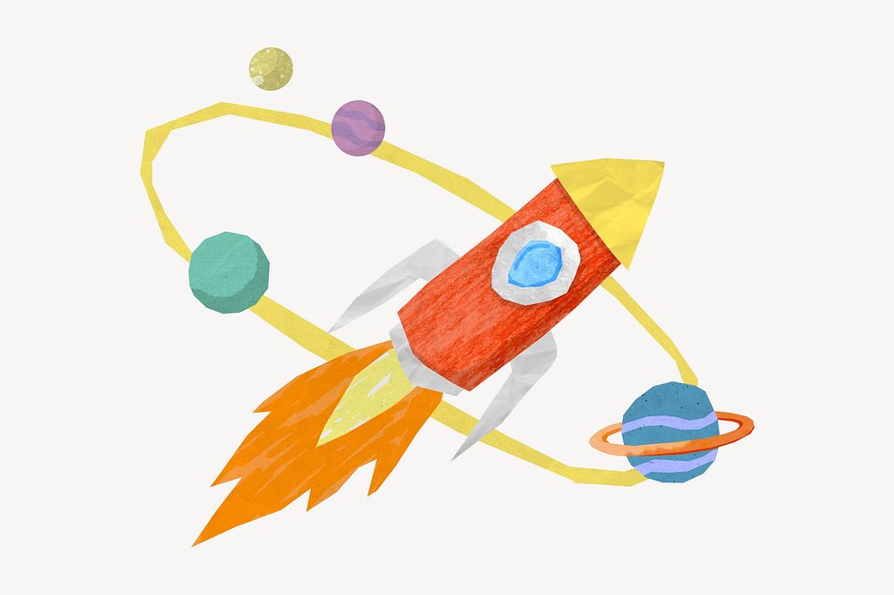 Launching rocket, aesthetic galaxy paper craft collage