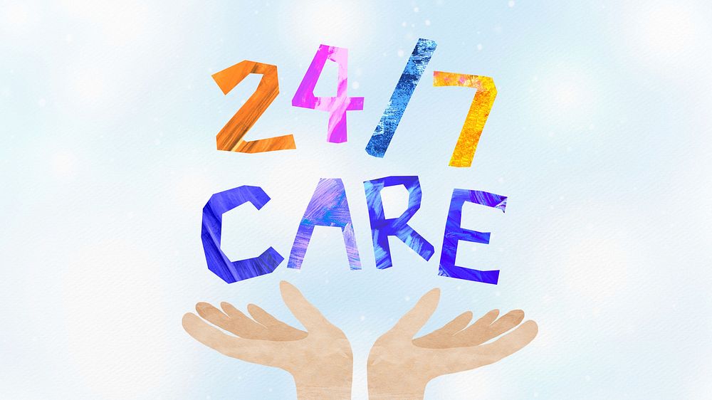 24/7 care  word, paper craft collage