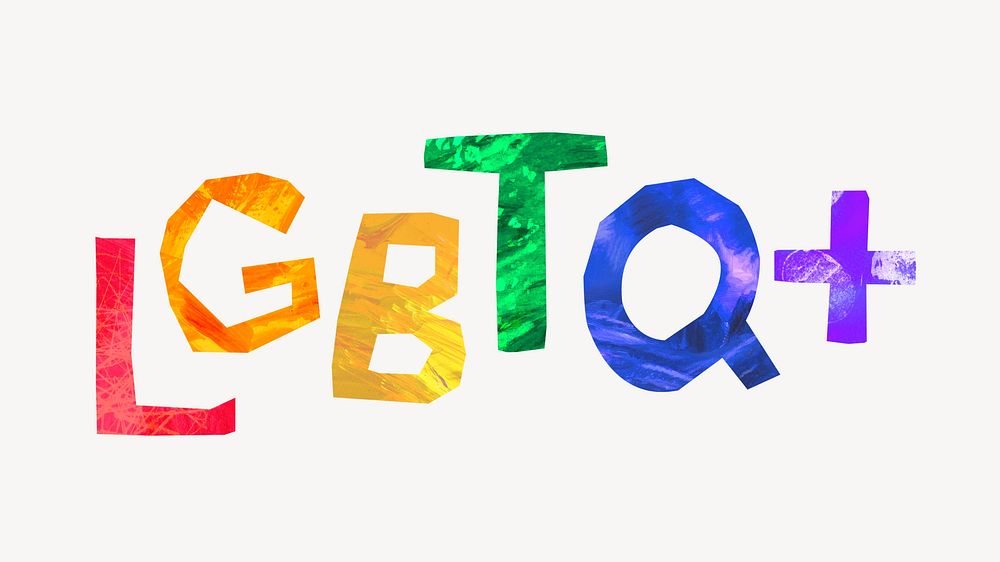LGBTQ word, colorful paper craft collage