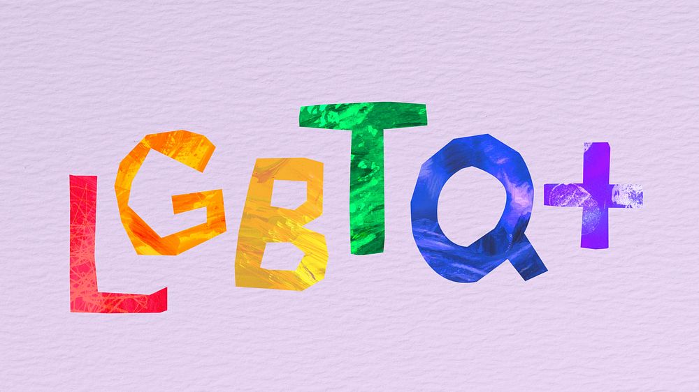 LGBTQ word, colorful paper craft collage