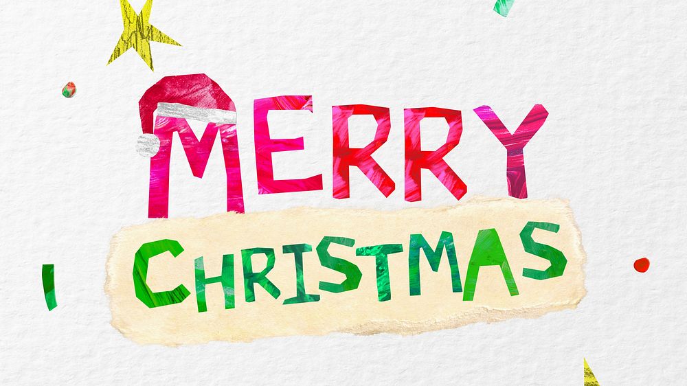Merry Christmas greeting word, paper craft collage