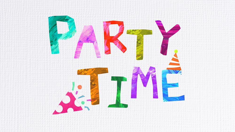 Party time word, paper craft collage