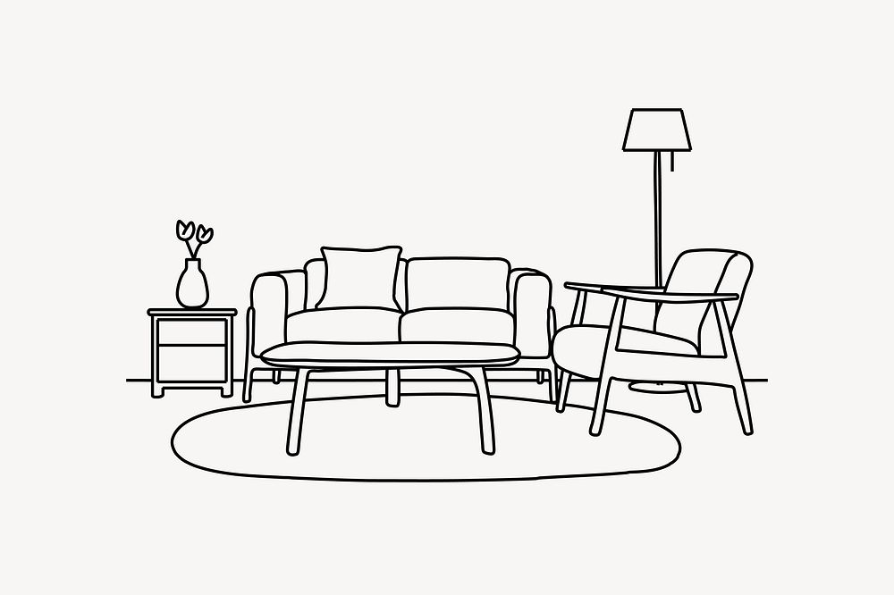 Living room line art illustration isolated background