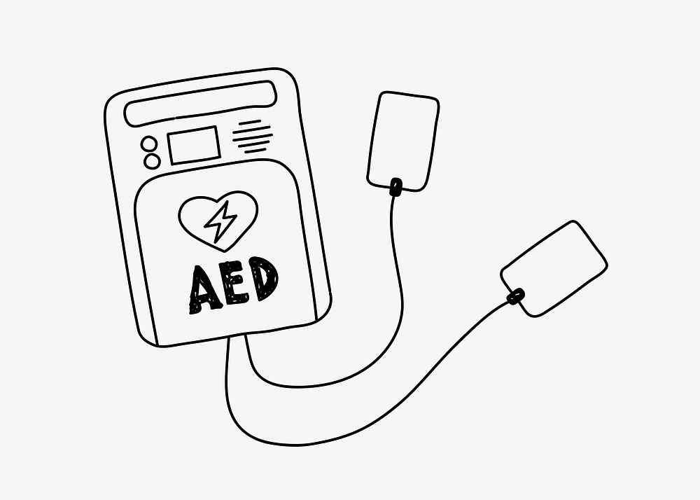 AED machine hand drawn illustration vector