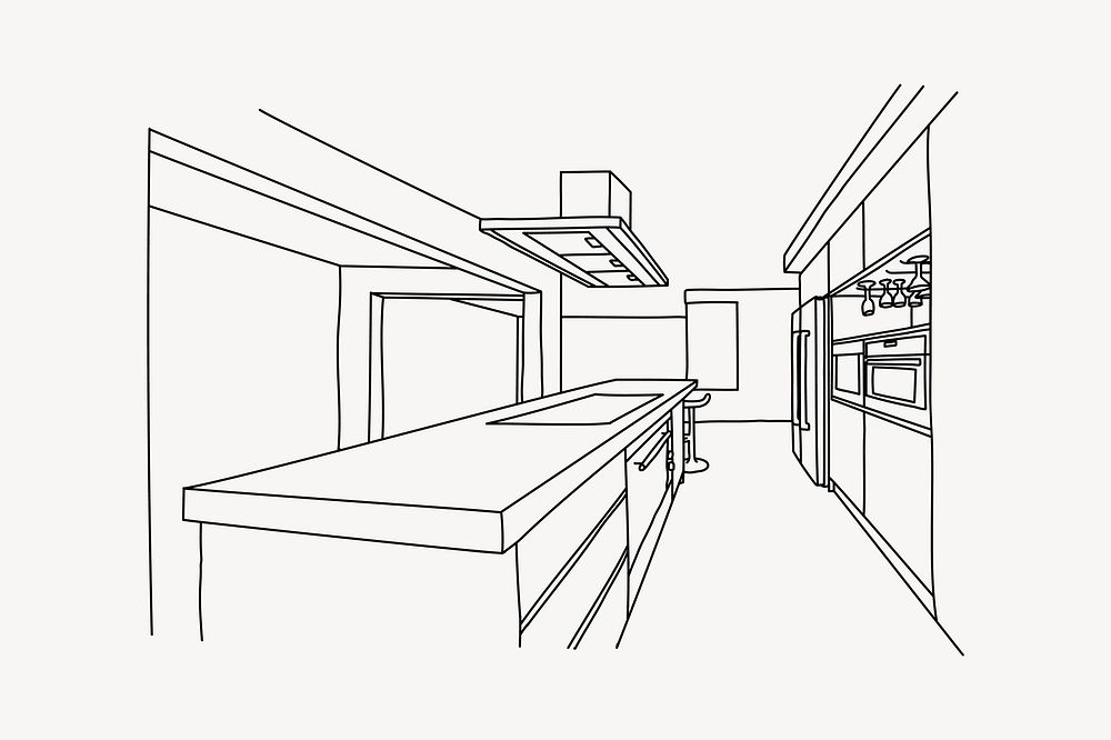 Kitchen interior hand drawn illustration vector