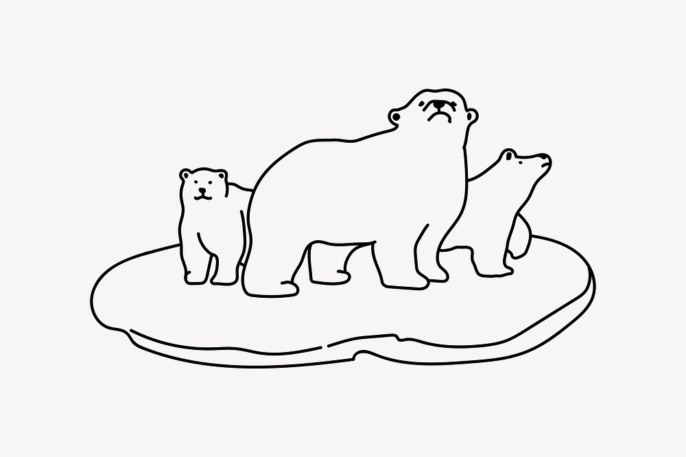 Polar bears wildlife line art illustration isolated background
